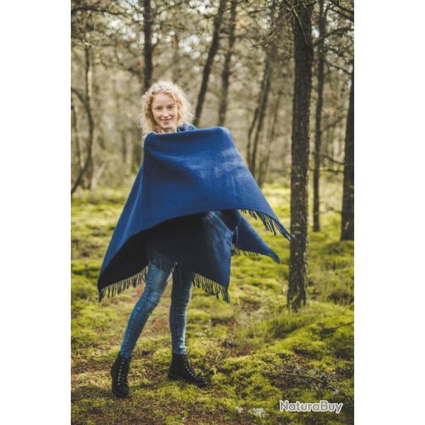 Cape manteau en pure laine vierge pour femme bleu nuit