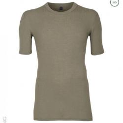 Tee shirt Homme maille côtelée pure laine mérinos bleu ou olive S (small) camel