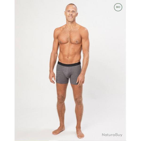 Boxer Homme maille ctele en pure laine mrinos BIO 2XL gris anthracite
