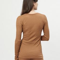 Haut femme col rond pure laine mérinos côtelé camel 36