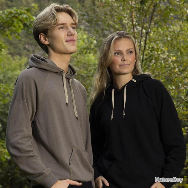 Sweatshirt homme et femme chaud et confortable  capuche en pure laine mrinos  noir  2XL