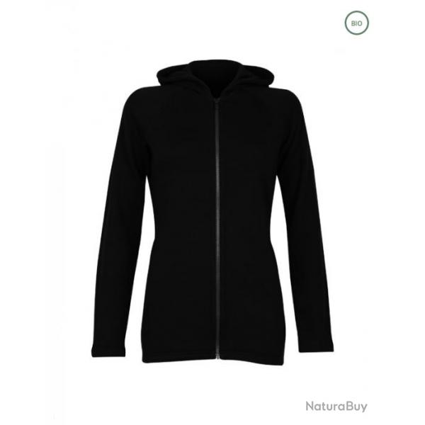 Veste  capuche chaude femme pure laine mrinos noir ou gris noir  46