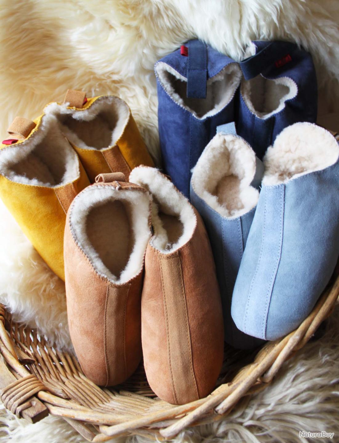 Chaussons chauds femme et homme en peau de mouton Harry gris