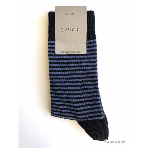 Chaussettes chaudes femme laine extra fines rayes 35/39 ray marine et bleu