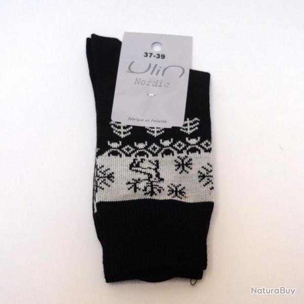 Chaussettes chaudes laine mrinos jacquard nordique noir  40/42