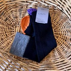 Chaussettes femme de contention rayées ou unies multicolores avec talon coloré en laine fines et cha