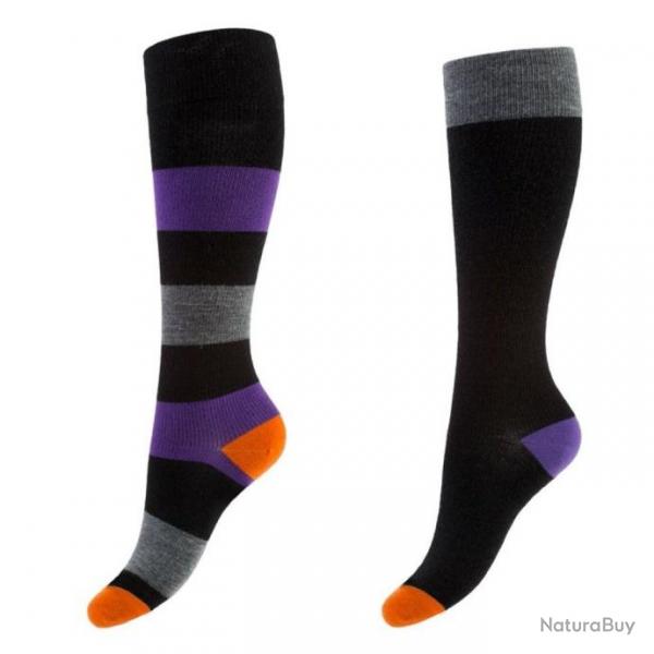 Chaussettes de contention unie ou raye en laine fines et chaudes 37/39 ray noir orange