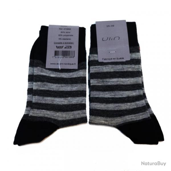 Chaussettes chaudes femme ville laine fines rayes 35/39 ray noir gris