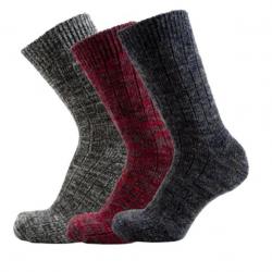 Lot de 3 paires de chaussettes chaudes laine chinée 35/39 marine rouge gris