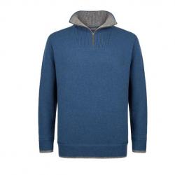 Pull Homme très chaud en pure laine vierge col camionneur bleu  M (médium)