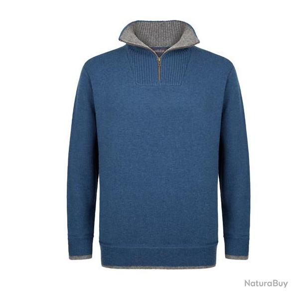 Pull Homme trs chaud en pure laine vierge col camionneur bleu  M (mdium)