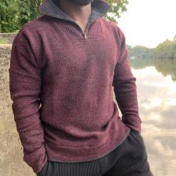 Pull Homme très chaud en pure laine vierge col camionneur S (small) Bordeaux