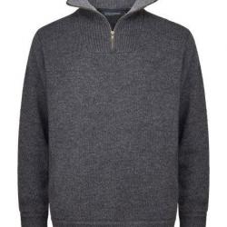 Pull Homme très chaud en pure laine vierge col camionneur gris foncé M (médium)