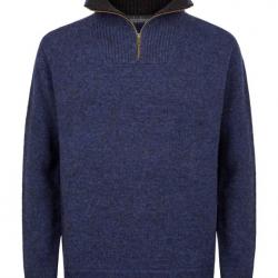 Pull Homme très chaud en pure laine vierge col camionneur bleu marine navy M (médium)