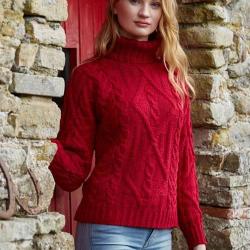 Pull Femme col roulé court en pure laine mérinos rouge ou écru rouge S (small)