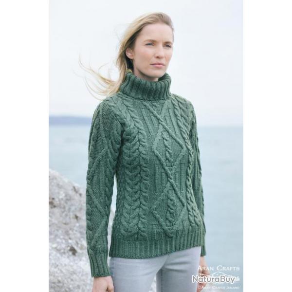 Pull Femme col roul court en pure laine mrinos rouge ou cru S (small) vert d'eau