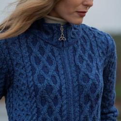 Gilet cardigan chaud Femme à Zip pure laine mérinos bleu, écru ou gris bleu  L (large)