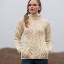 Gilet cardigan Zip Femme pure laine mérinos rouge blanc écru S (small)