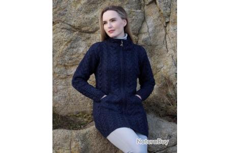 Gilet Femme chaud long bleu ou kaki en pure laine mérinos S (small