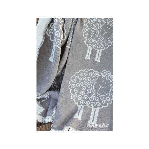 Plaid nordique moutons gris en pur coton