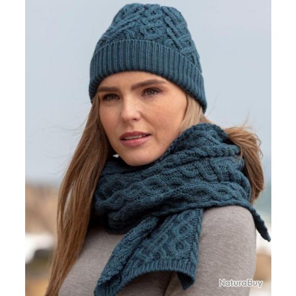 Bonnet pure laine mrinos extra doux bleu