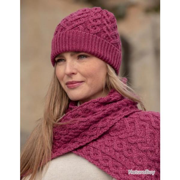 Bonnet pure laine mrinos extra doux rose framboise