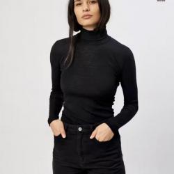 Pull femme chaud fin col roulé pure laine mérinos femme noir  44