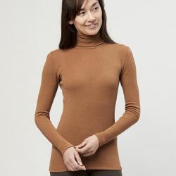 Pull femme chaud fin col roulé pure laine mérinos femme camel 46