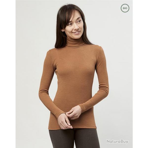 Pull femme chaud fin col roul pure laine mrinos femme camel 46