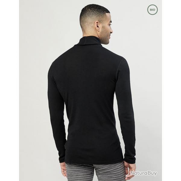 Pull fin  col roul HOMME en pure laine mrinos  noir  XL (extra large)