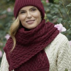 Bonnet motif treillis pure laine mérinos Homme femme rouge bordo