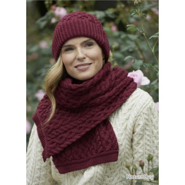 Bonnet motif treillis pure laine mrinos Homme femme rouge bordo