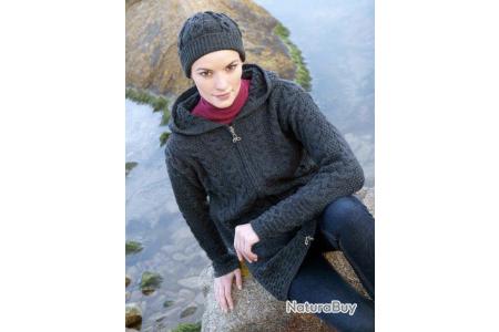 Gilet Femme long à capuche en pure laine mérinos à double zip S