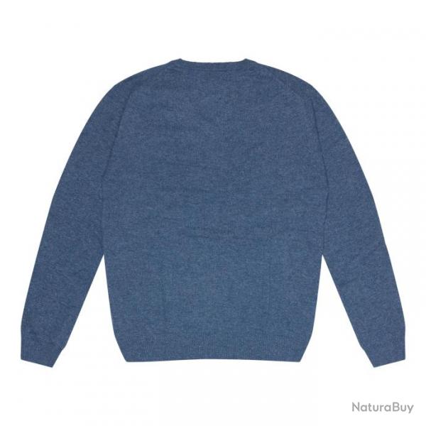 Pull Homme fin col V pure laine d'agneau S (small) Bleu gris