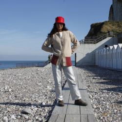 Gilet femme chaud nordique en laine et cachemire bicolore XS (extra small) rouge orangé