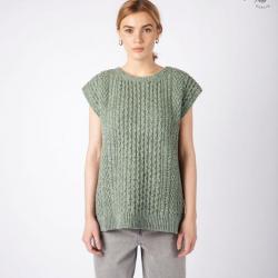 Pull sans manches débardeur femme col rond laine mérinos soie et cachemire XS (extra small) vert d'e