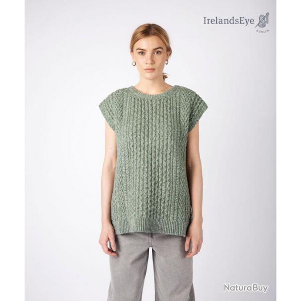 Pull sans manches dbardeur femme col rond laine mrinos soie et cachemire XS (extra small) vert d'e