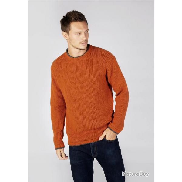 Pull homme chaud hiver pure laine et cachemire col rond 2XL rouille