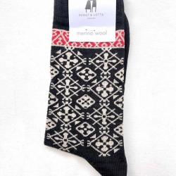 Chaussettes créateurs laine mérinos fantaisie noir  35/39