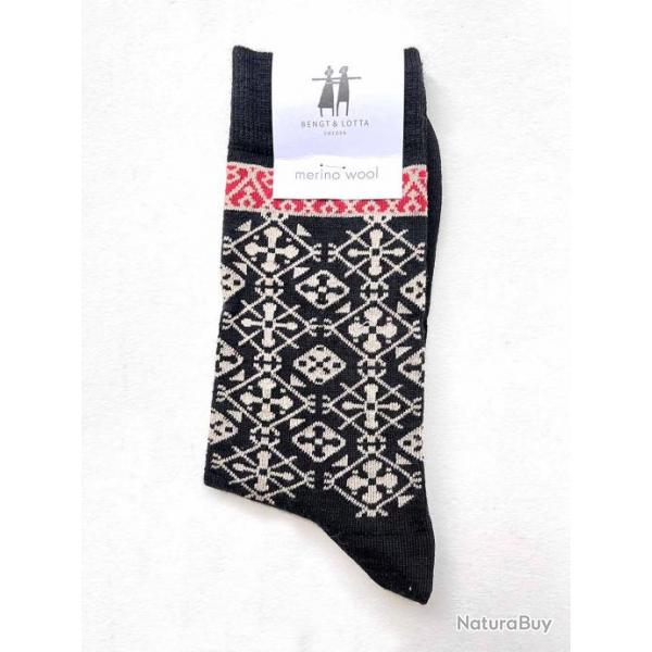 Chaussettes crateurs laine mrinos fantaisie noir  35/39