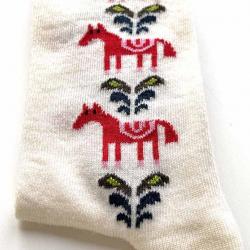 Chaussettes à motifs chevaux en laine mérinos blanc écru 35/39