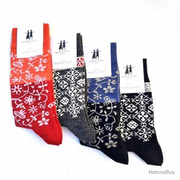 Chaussettes jardin crateurs laine mrinos fantaisie bleu marine navy 35/39