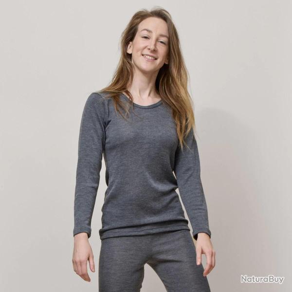 Haut femme chaud et doux en laine mrinos et soie  gris  XS (extra small)