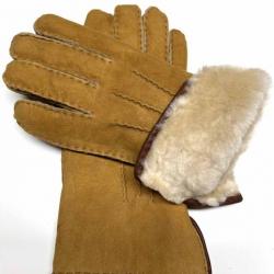 Gants luxueux peau d'agneau lainée type aviateur 9,5 cm moka beige