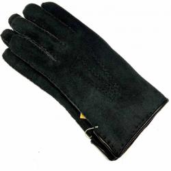 Gants luxueux peau d'agneau lainée type aviateur noir  7,5 cm