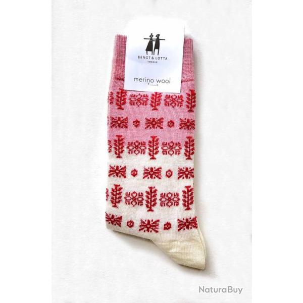 Chaussettes brigitte nordique de crateur laine mrinos fantaisie blanc cru 35/39