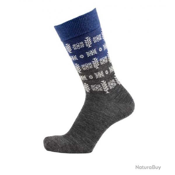 Chaussettes brigitte nordique de crateur laine mrinos fantaisie bleu  35/39