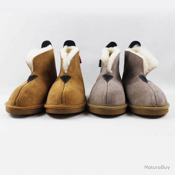 Chaussons Femme et Hommes chauds et hauts en peau d'agneau 39 beige naturel (v)