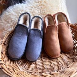 Chaussons chauds charentaises Homme et femme en peau de mouton 40 moka