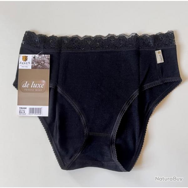 Culotte mi-haute en laine mrinos noire avec dentelle noir  M (mdium)